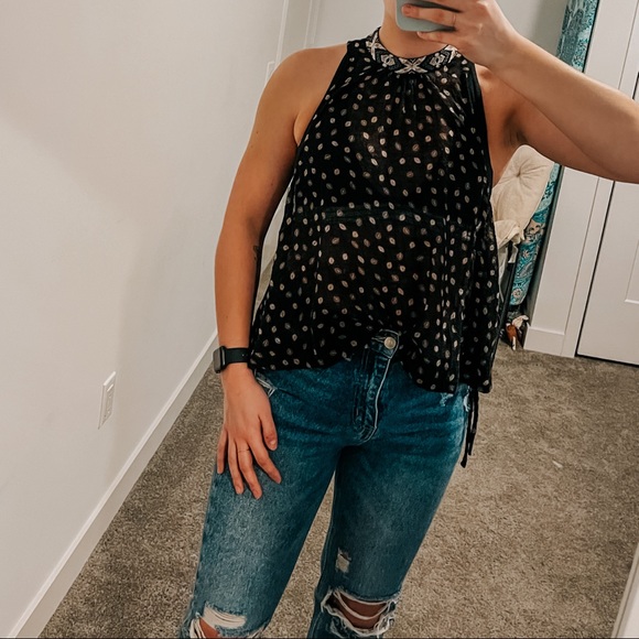 Free People Tops - Free People Mock Neck Embroidered Tank Top